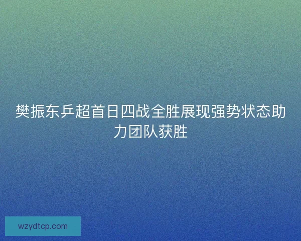 樊振东乒超首日四战全胜展现强势状态助力团队获胜
