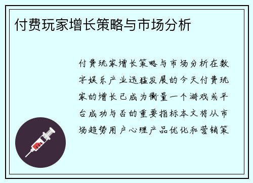 付费玩家增长策略与市场分析